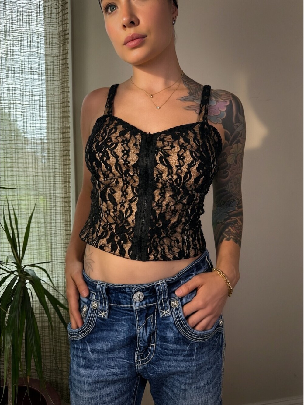 Y2K Charlotte Russe Black Lace Corset Bustier Top L